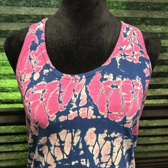 Balance Collection Women’s Tie Dye Racerback Blue & Pink Tank Top Size Medium - Picture 6 of 8